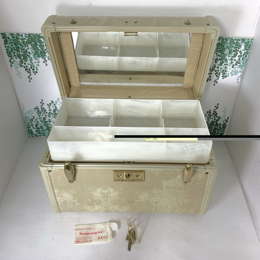 Vintage Samsonite Streamlite Travel Case Marble Make-Up Luggage Mirror Tray Key - Picture 16 of 16